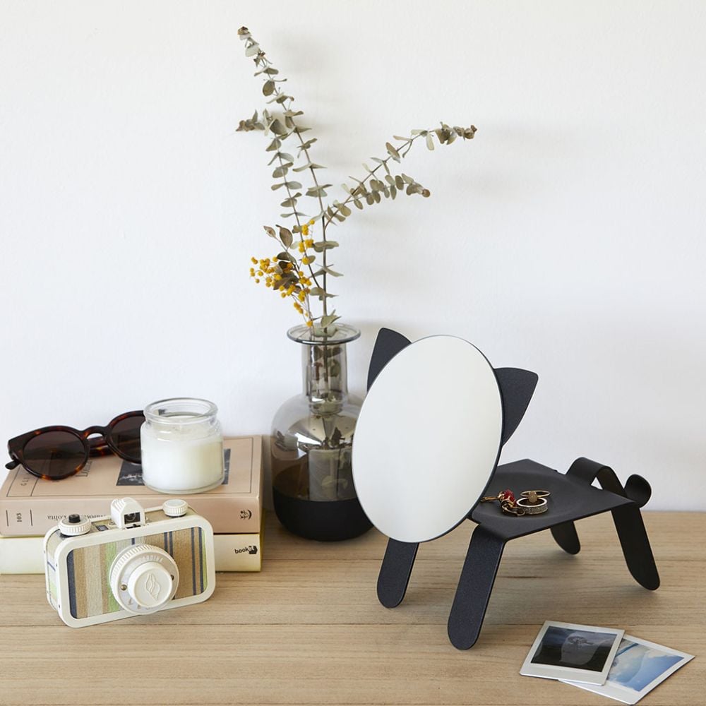 Metalowe Lusterko Stołowe z Kotem